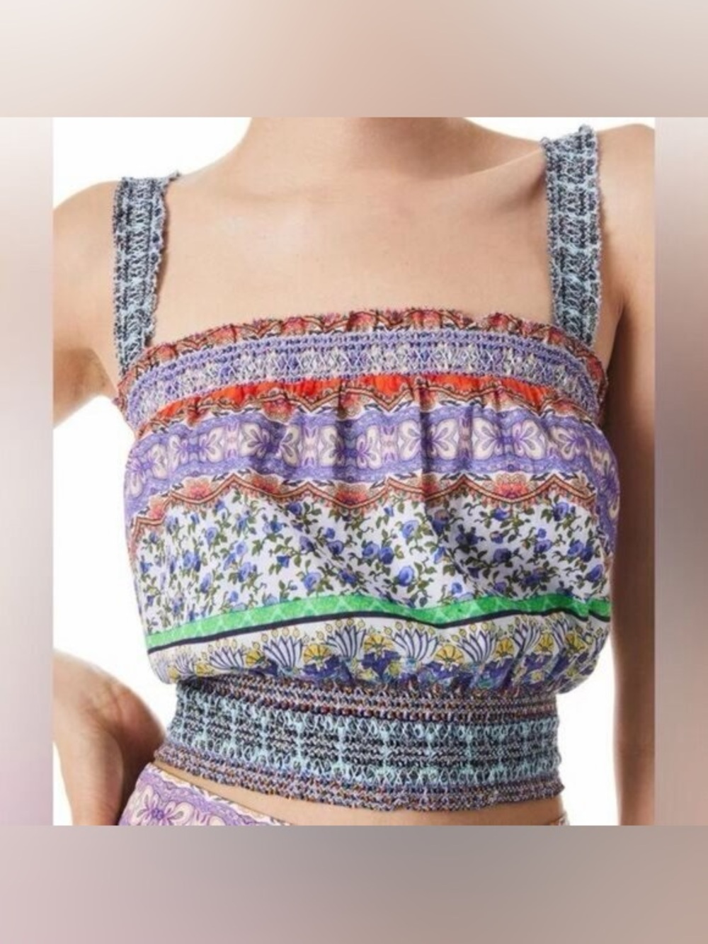 Alice + Olivia Women's Purple "Lois" Floral Smocked Cropped Tank Top Size M